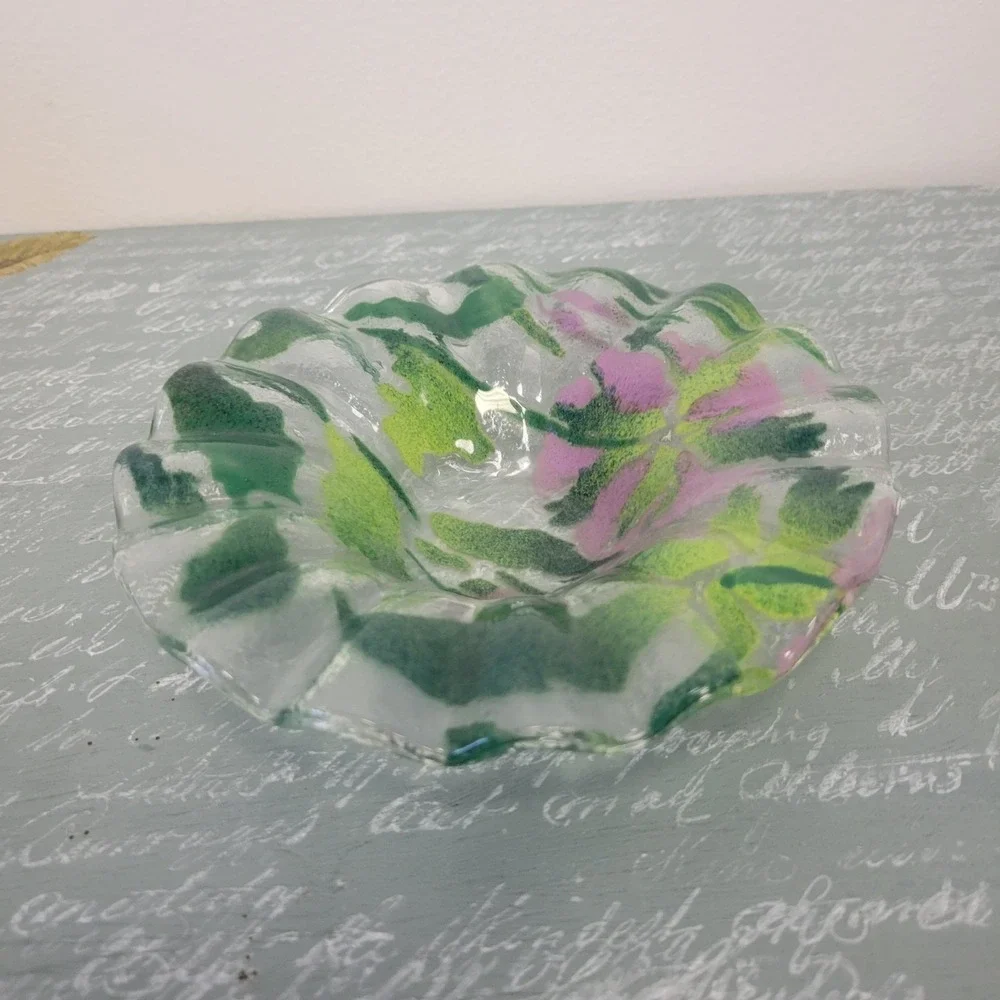 Purple‎ Floral Fused Glass Bowl